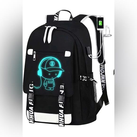 RM Family Other - Black Backpack with reflective anime Graphic